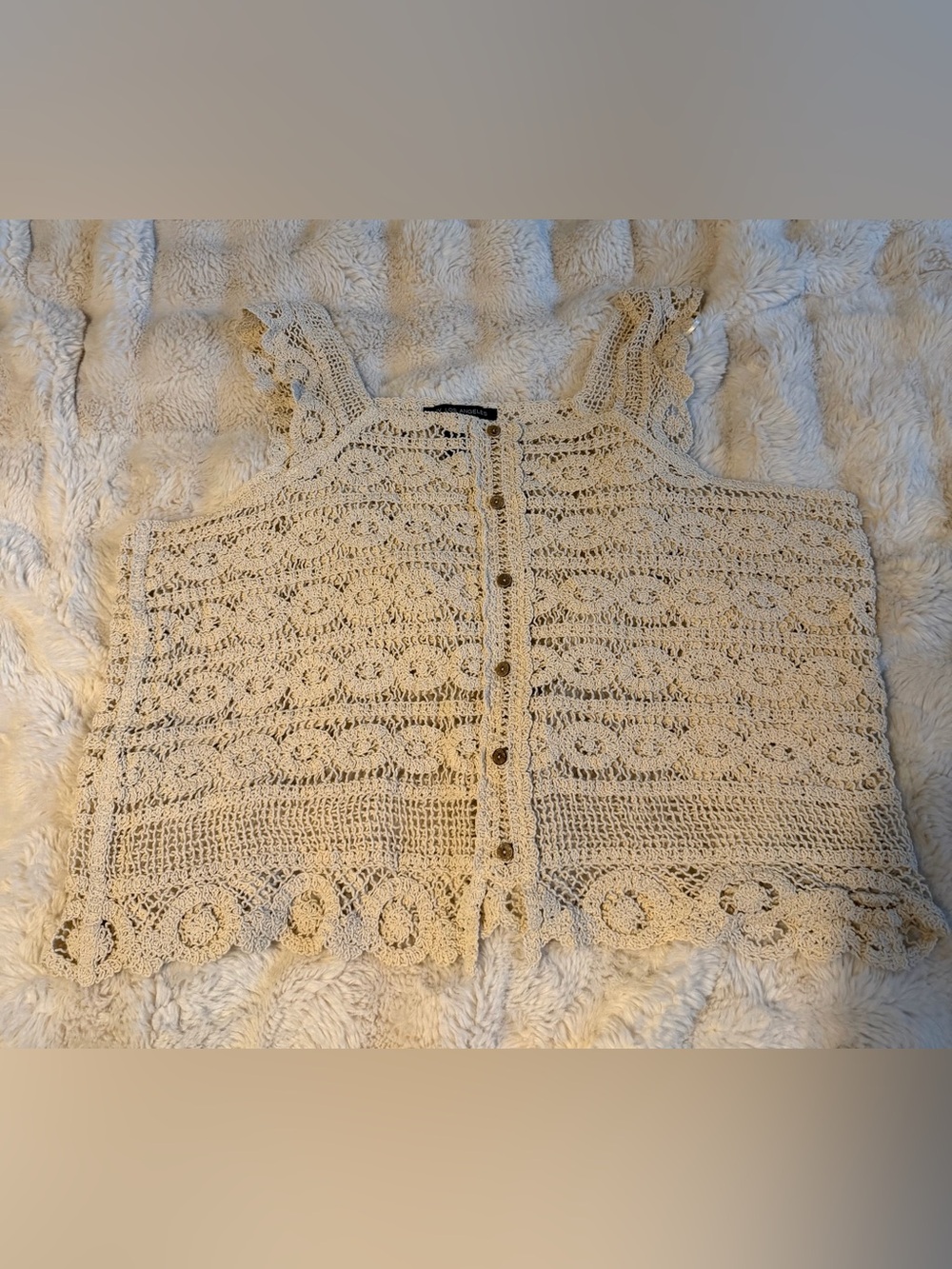 LIV Los Angeles 2X Ivory Crochet Lace Button Front Boho Tank Top